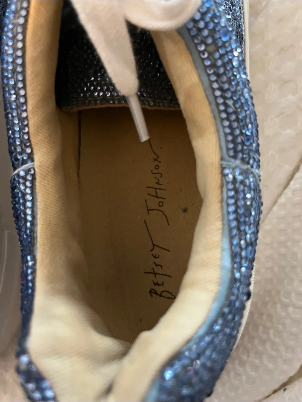 Betsey Johnson Navy Blue Crystal Lace-Up Sneakers